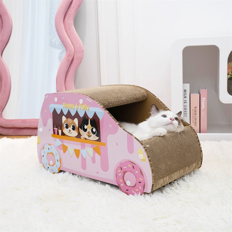 A cat resting comfortably inside the Donut Car Cat Scratcher