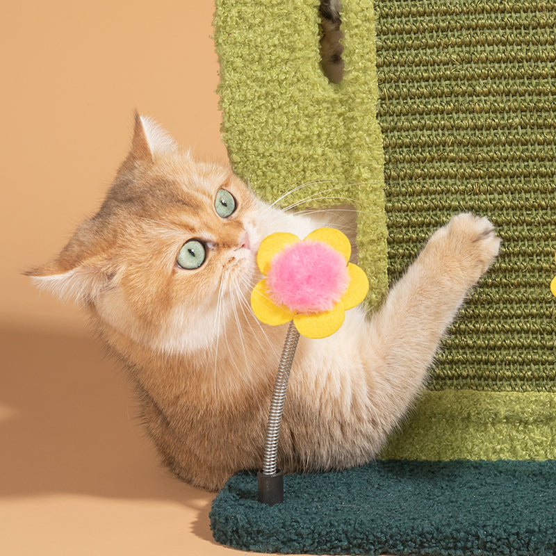 A cat scratching the textured board of the Cactus Cat Scratcher.