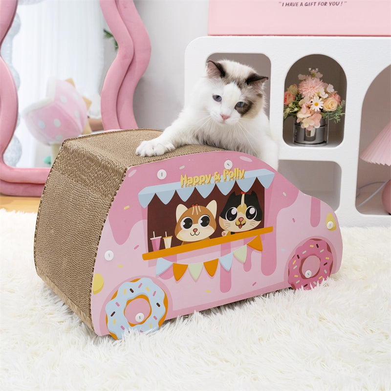 A cat scratching the top of the Donut Car Cat Scratcher, enjoying the durable sisal surface.