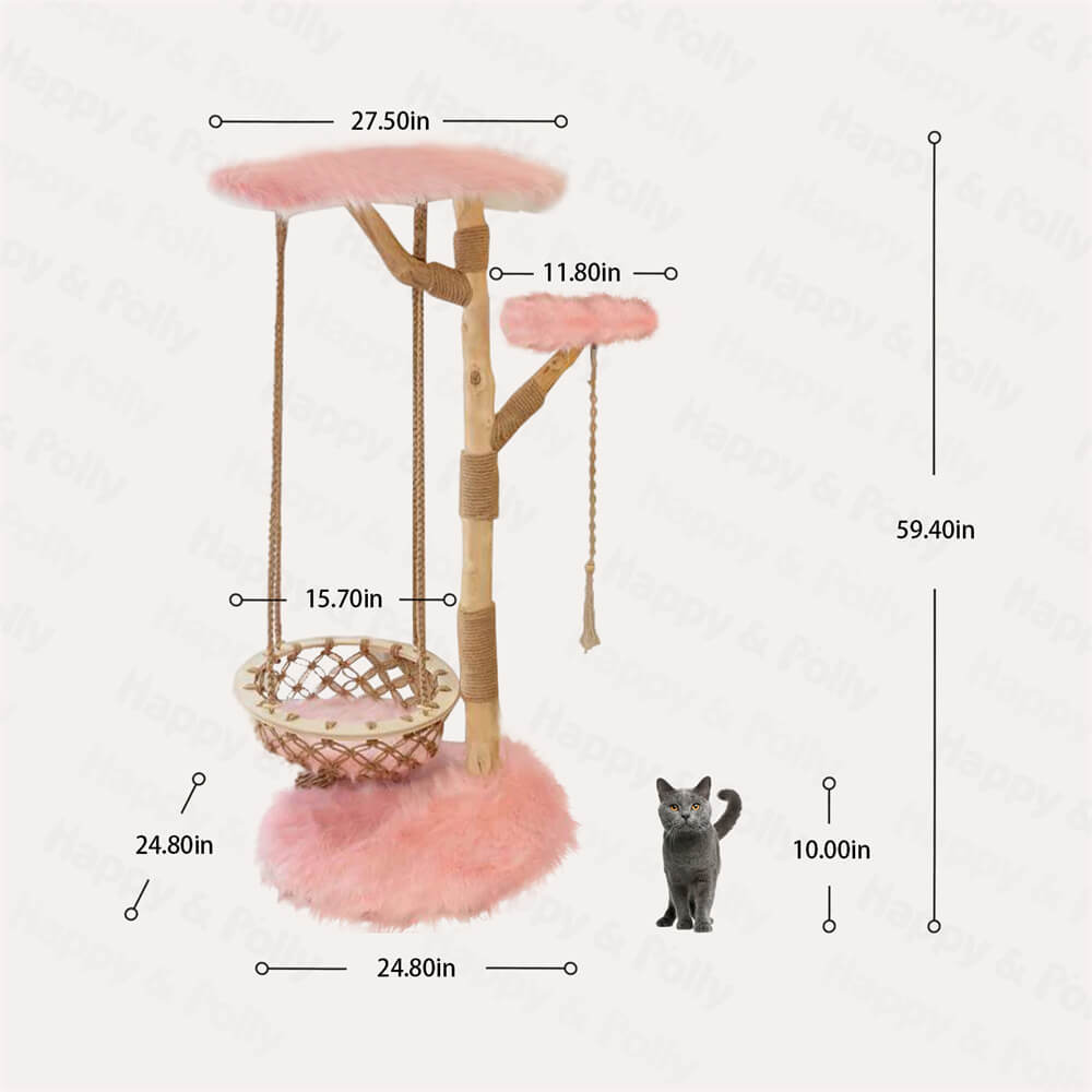 Pink Cloud Swing Cat Tree in a living room setting