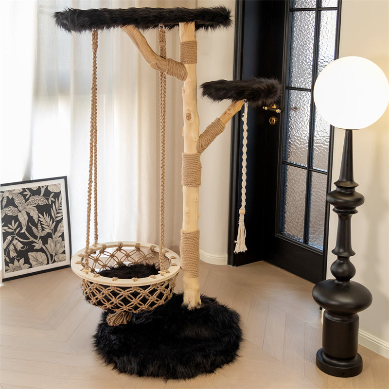 Black Cloud Swing Cat Tree in a living room setting