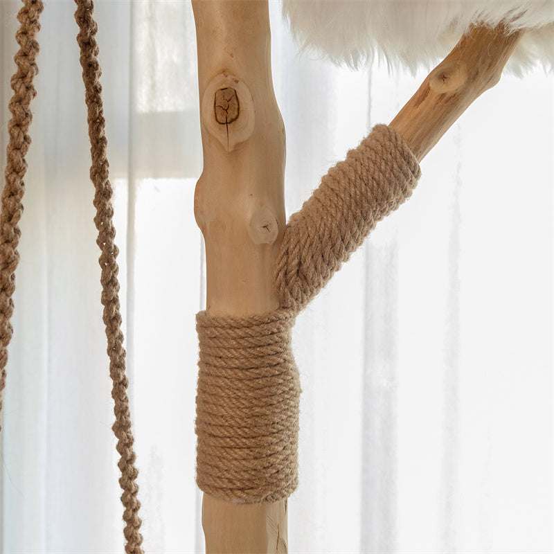 Sisal-wrapped pole detail of the Cloud Swing Cat Tree