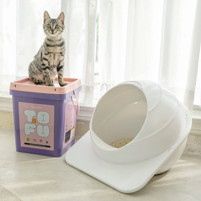 Space Capsule Semi Enclosed Cat Litter Box with Scoop Happy Polly