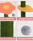 Details of the flower platform, mango platform, sisal, and toy ball on the Flower Design Cat Tree.