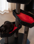 Top view of a cat on the coffin platform of the Gothic Style Cat Tree