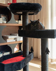 A cat on the coffin platform of the Gothic Style Cat Tree