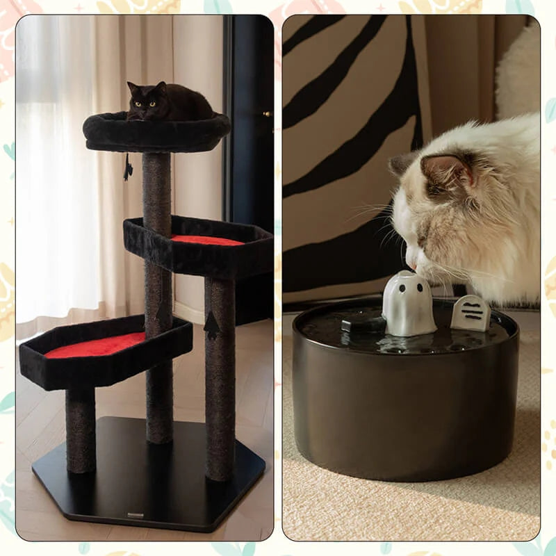 Gothic Style Cat Tree combined with a water fountain