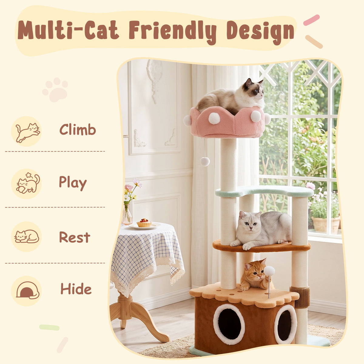 Medium Ice Cream Cat Tree-multi cat design-Happy&amp;Polly