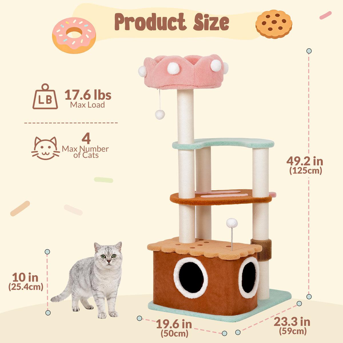 Medium Ice Cream Cat Tree-product size-Happy&amp;Polly