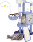 Cats enjoying King Cloud Cat Tree hammock, hideout, and stable base – designed for multiple cats.