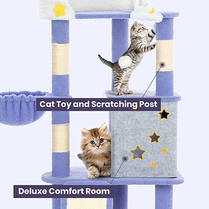 King Cloud Cat Tree sisal scratching post and cozy nest details for comfort and play.