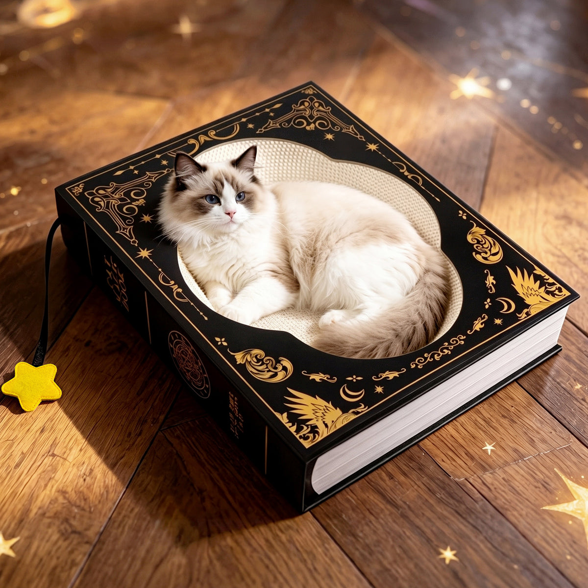 Midnight Grimoire Cat Scratcher with cat