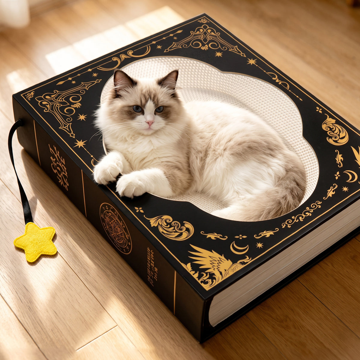 Cat lounging in curved scratching bed