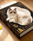 Cat lounging in curved scratching bed