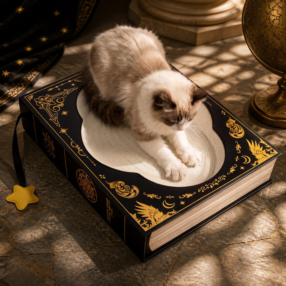 Cat scratching in moonlight scene