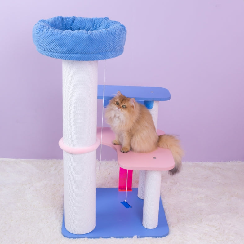 Cat playing with MoraSky Cat Tree hanging toy – fun and interactive cat tree accessory.