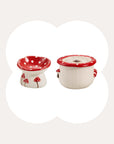 Mushroom Picnic Cat Bowl and Water Fountain Set