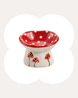 3.4oz Mushroom Picnic Ceramic Cat Bowl on petal background