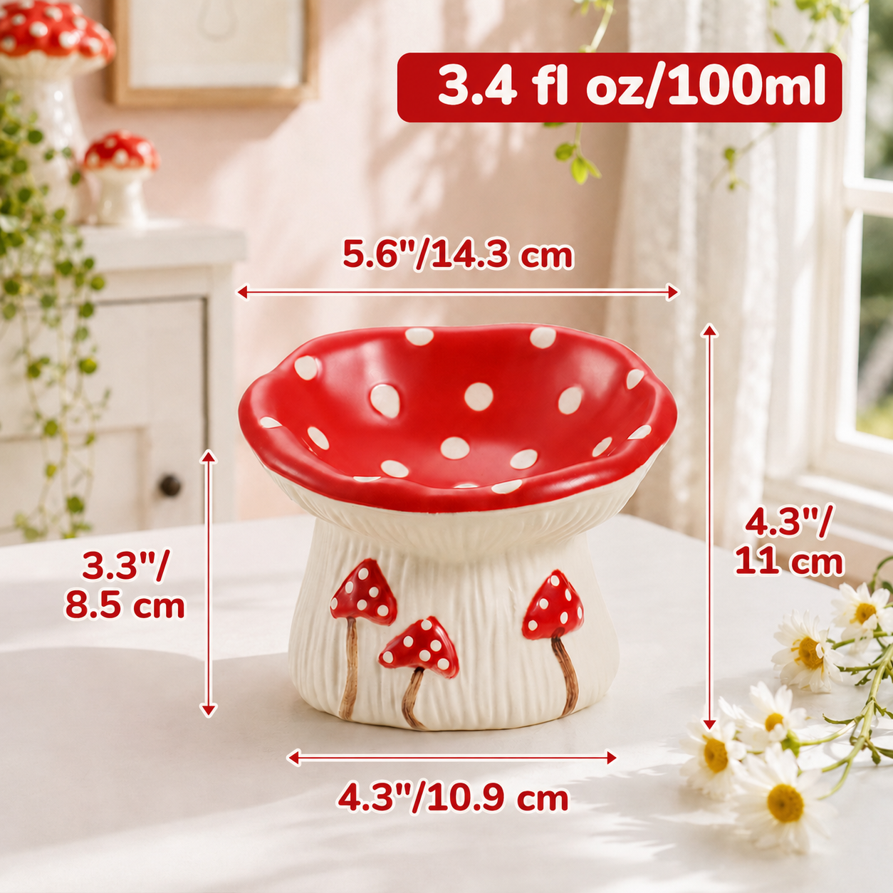 Mushroom cat bowl dimensions and capacity