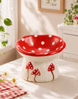 Mushroom ceramic cat bowl in a bright dining scene