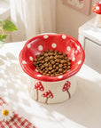 Overhead view of the mushroom ceramic cat bowl
