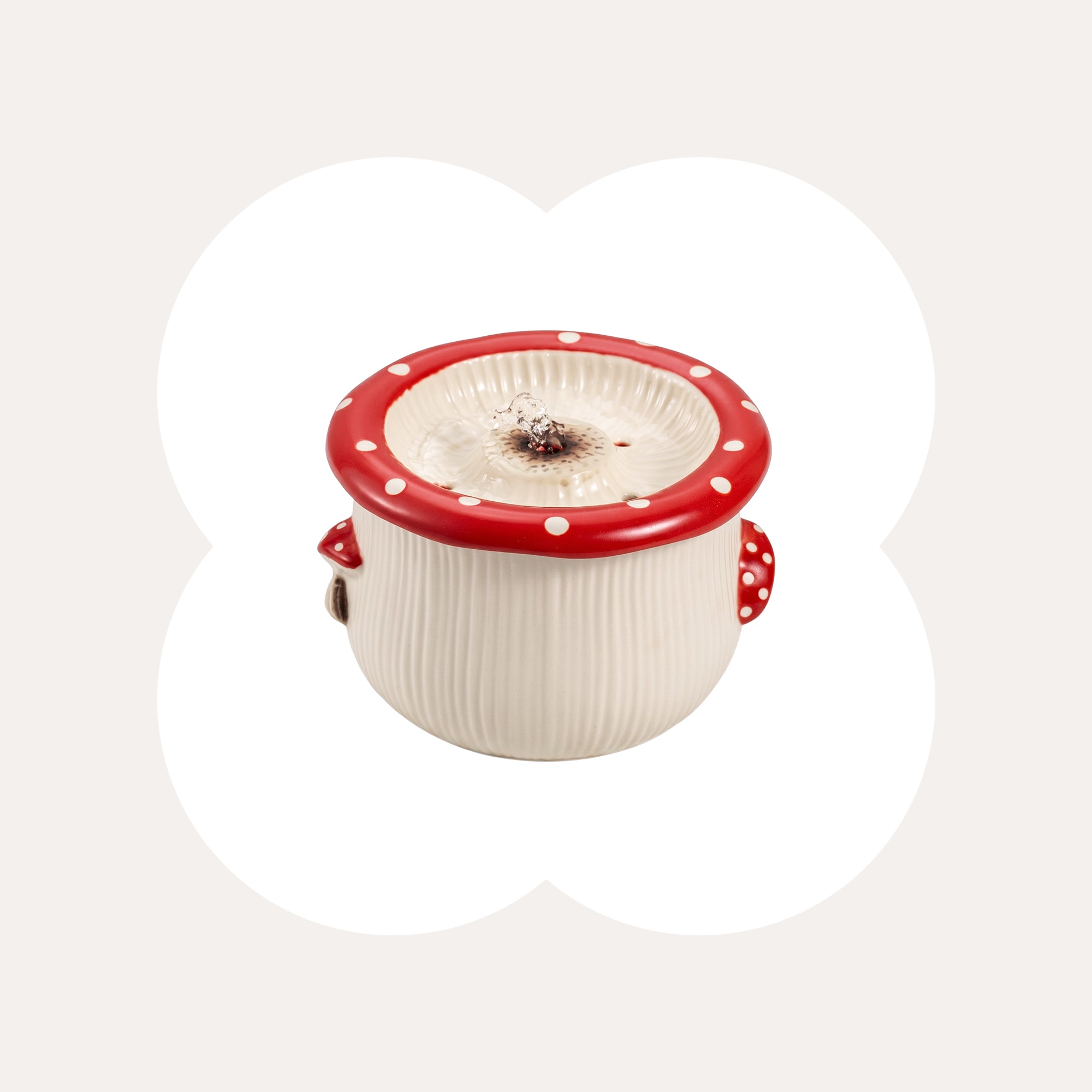 30oz Mushroom Picnic Ceramic Cat Water Fountain on floral background