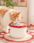 Cat drinking from Mushroom Picnic Ceramic Water Fountain