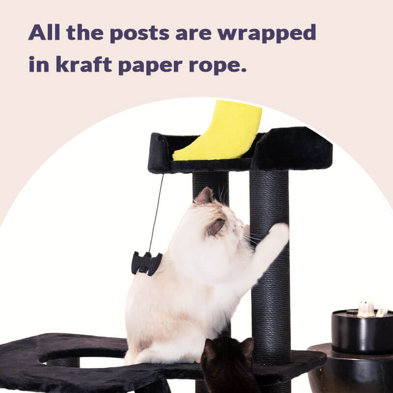 Nightfall Cat Tree, all the posts are wrapped in kraft paper rope.