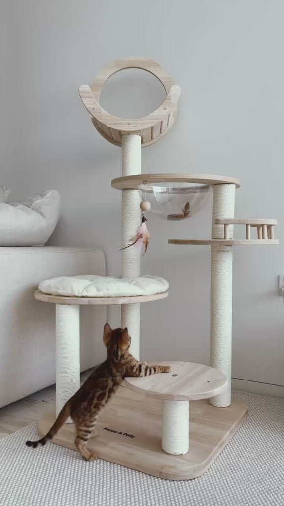 A kitten jumping across various platforms of the Transformable Cat Tree