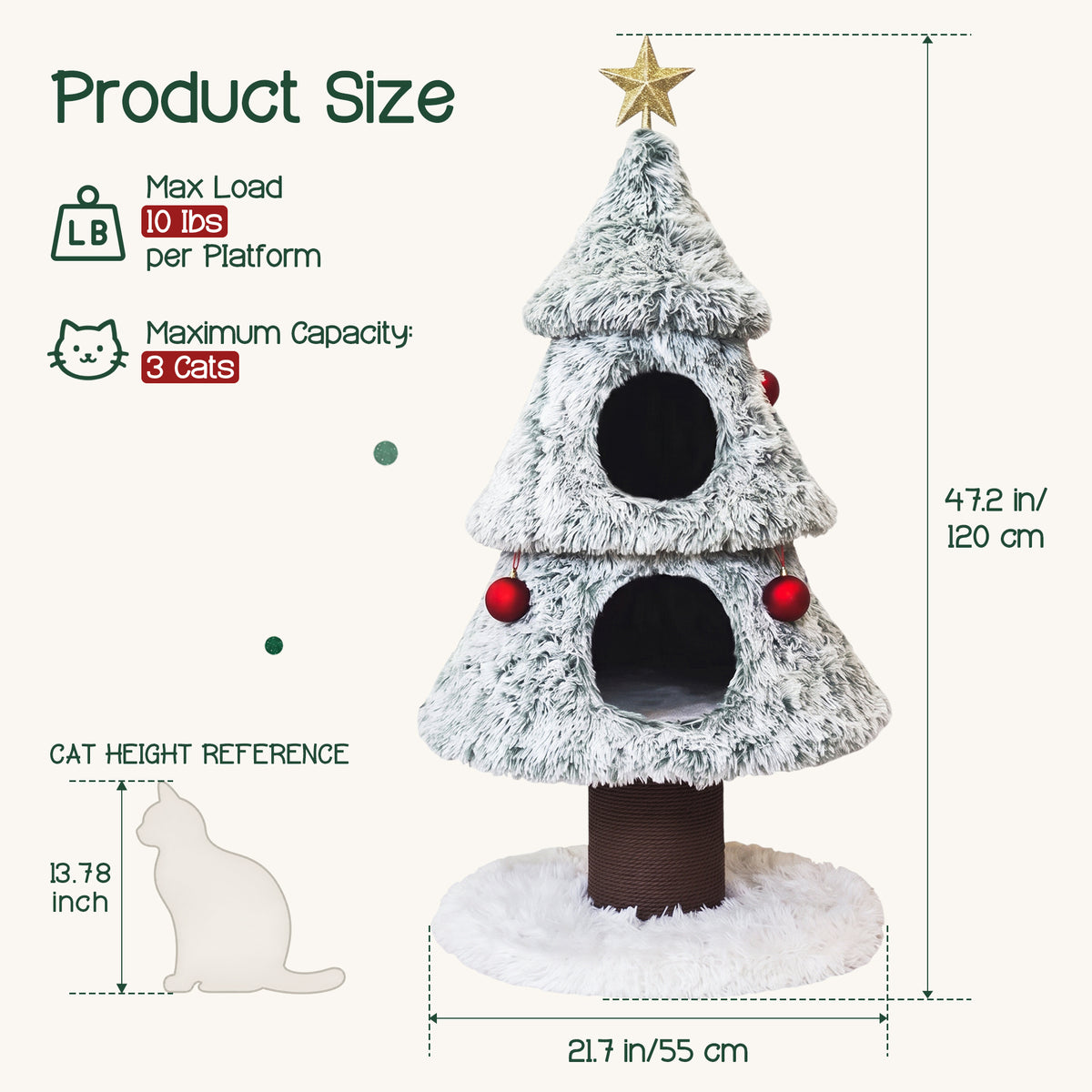 47.2" Decorative Vertical Christmas Tree-Style Cat Tree