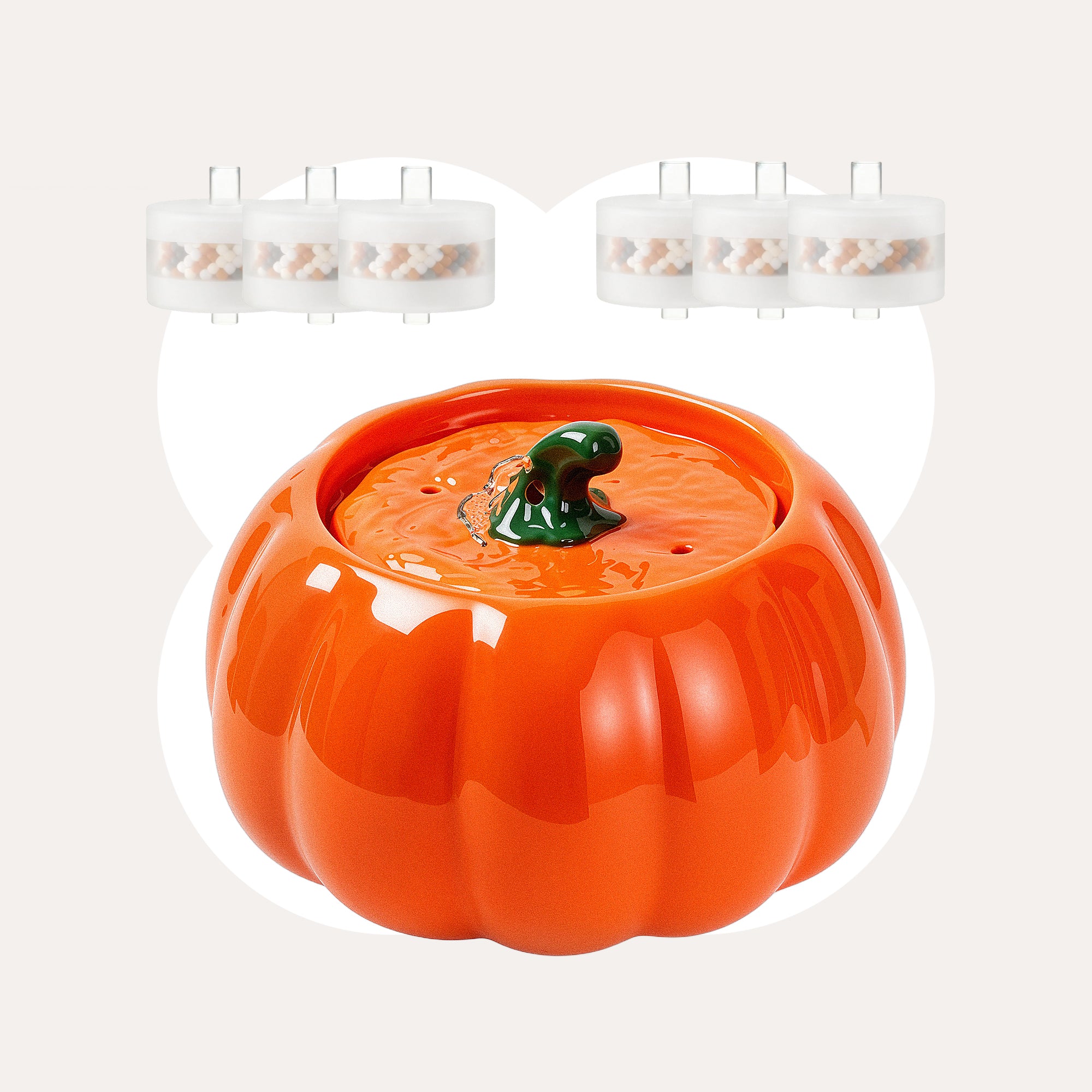 Orange fountain with six replacement filters