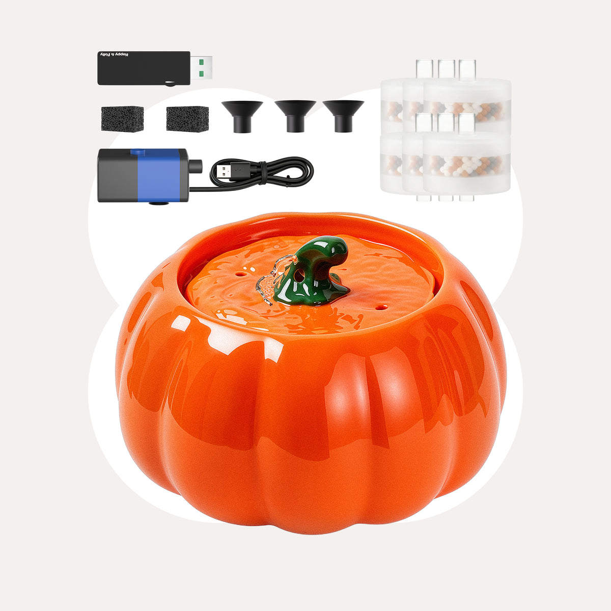 Orange fountain with pump and six filters