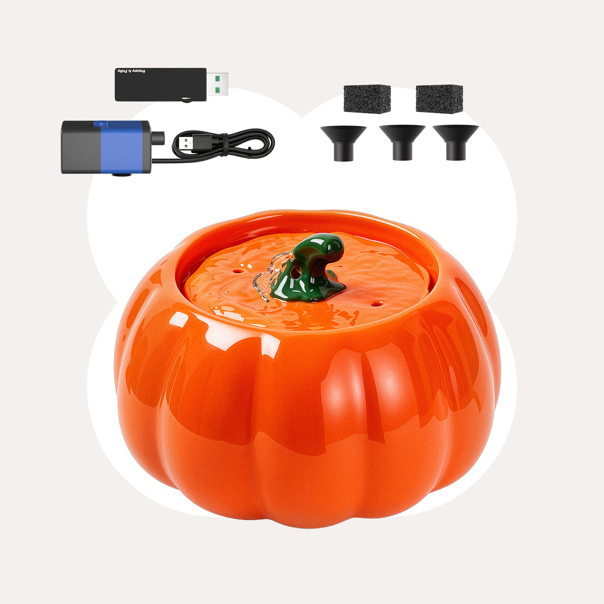 Orange fountain with replacement pump