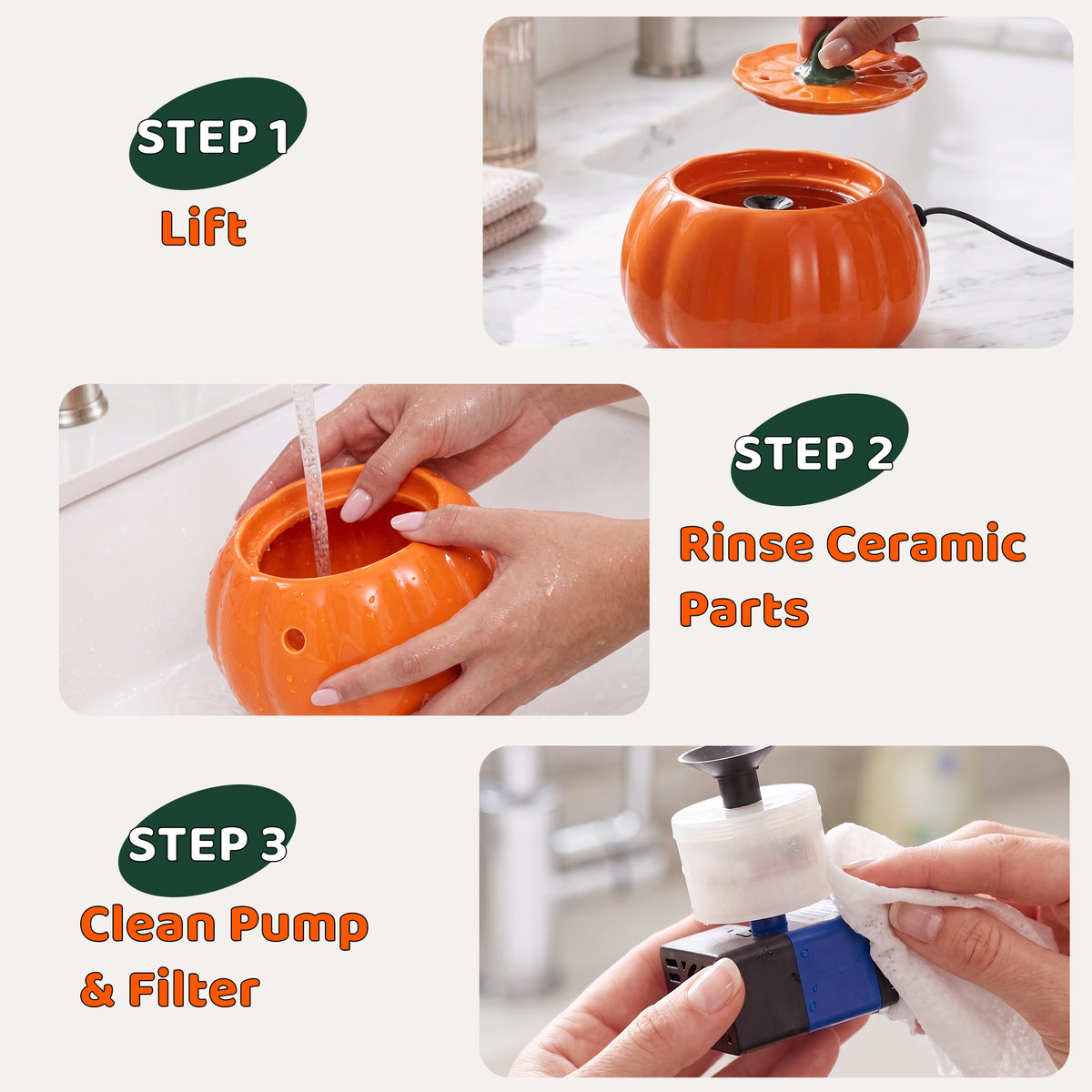 Removable parts for routine cleaning