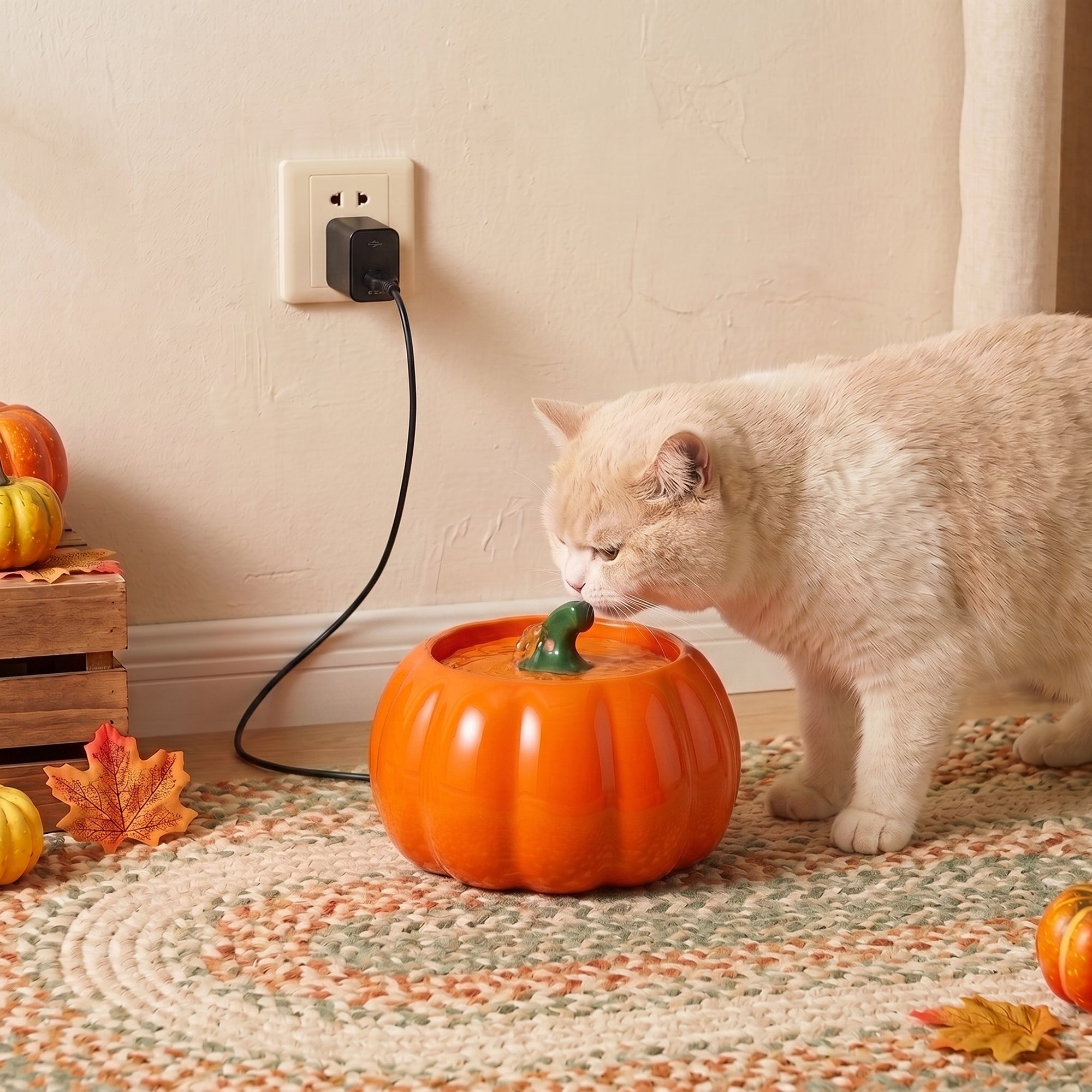 Orange Pumpkin Patch fountain in a home setting