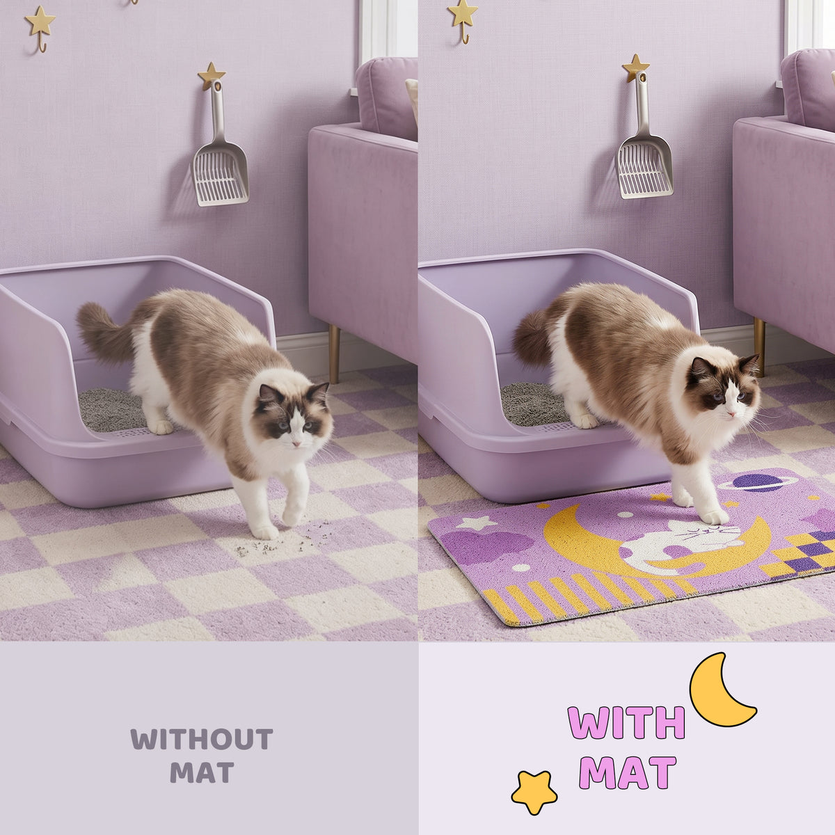 Litter tracking comparison with and without mat