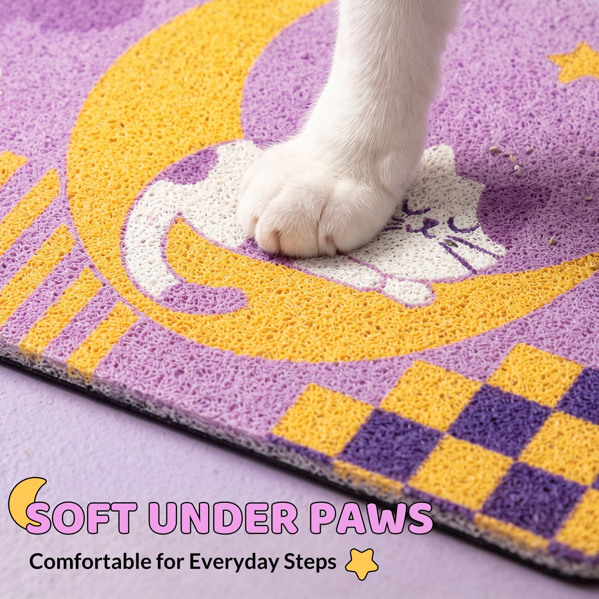 Soft textured litter mat under cat paws