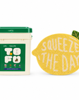 Happy & Polly Tofu & Cassava Cat Litter 20lb Bucket with Fruit Series Cat Litter Mat — Lemon — white background