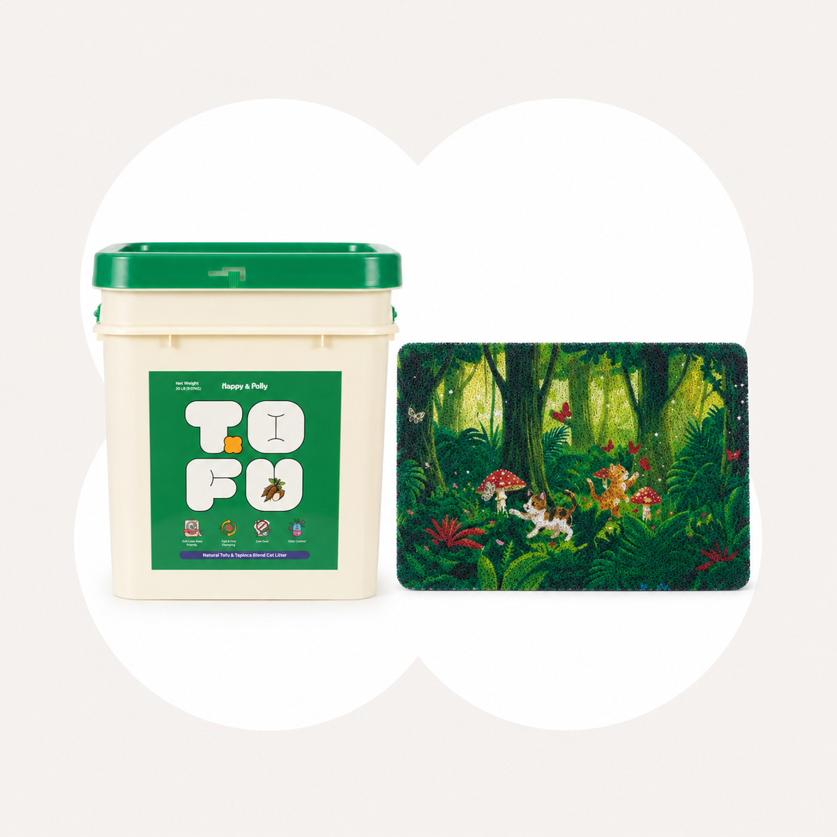 Tofu &amp; Cassava Natural Cat Litter and Tropical Jungle Cat Litter Mat bundle — 20lb-petal