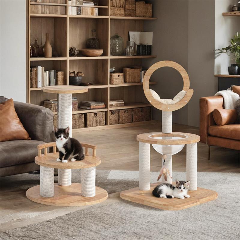 Transformable Cat Tree in its third configuration, which can be split into two smaller cat trees