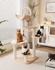 Three 15-pound cats sitting on the first configuration of the Transformable Cat Tree