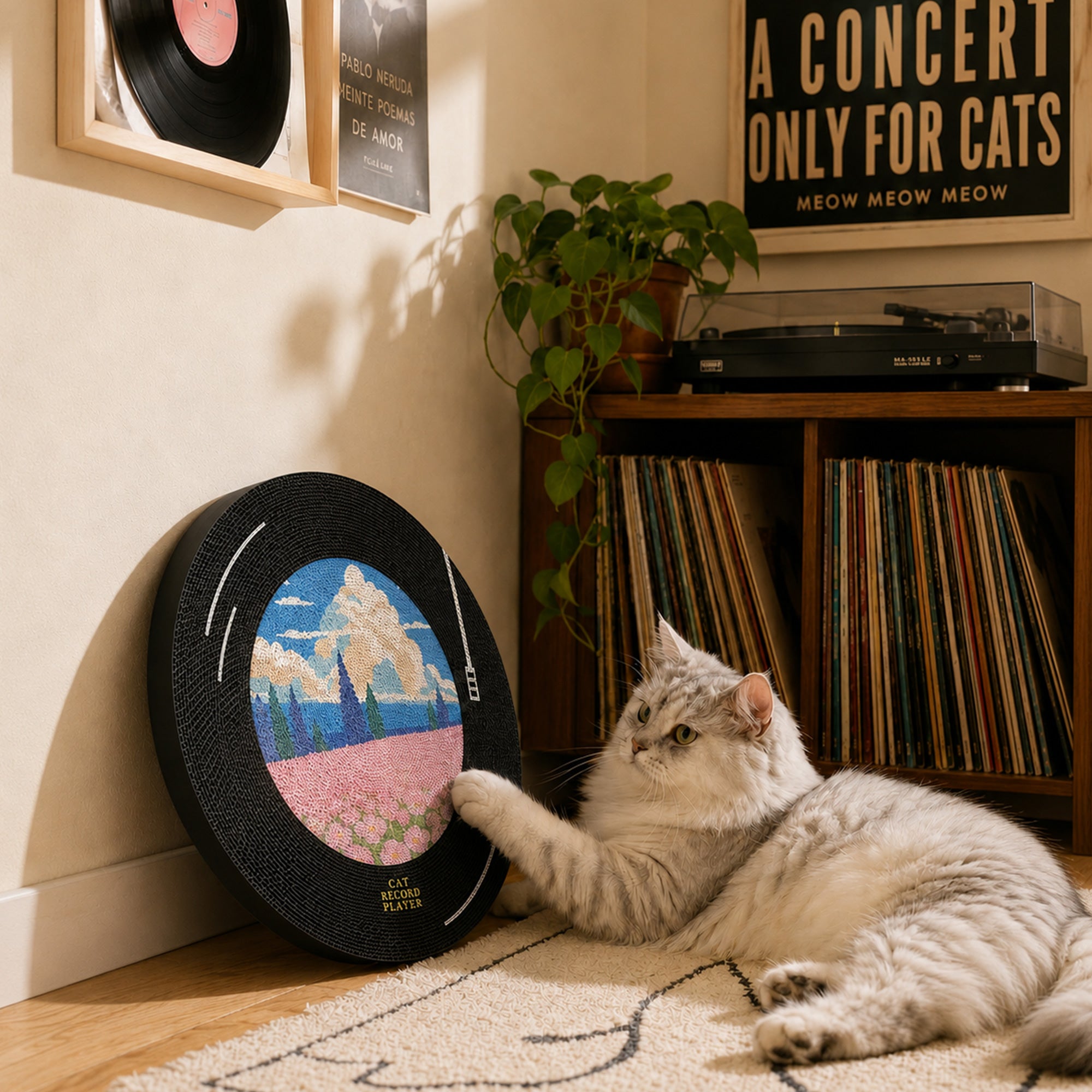 Vinyl Dreams Wall Cat Scratcher lifestyle record room scene