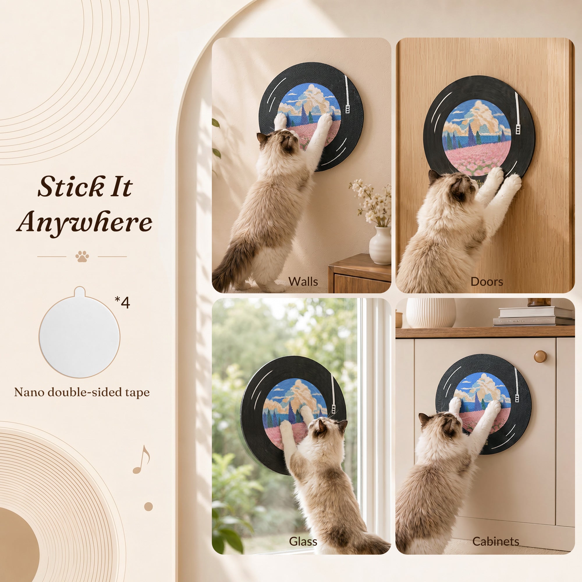 Vinyl Dreams Wall Cat Scratcher stick anywhere feature
