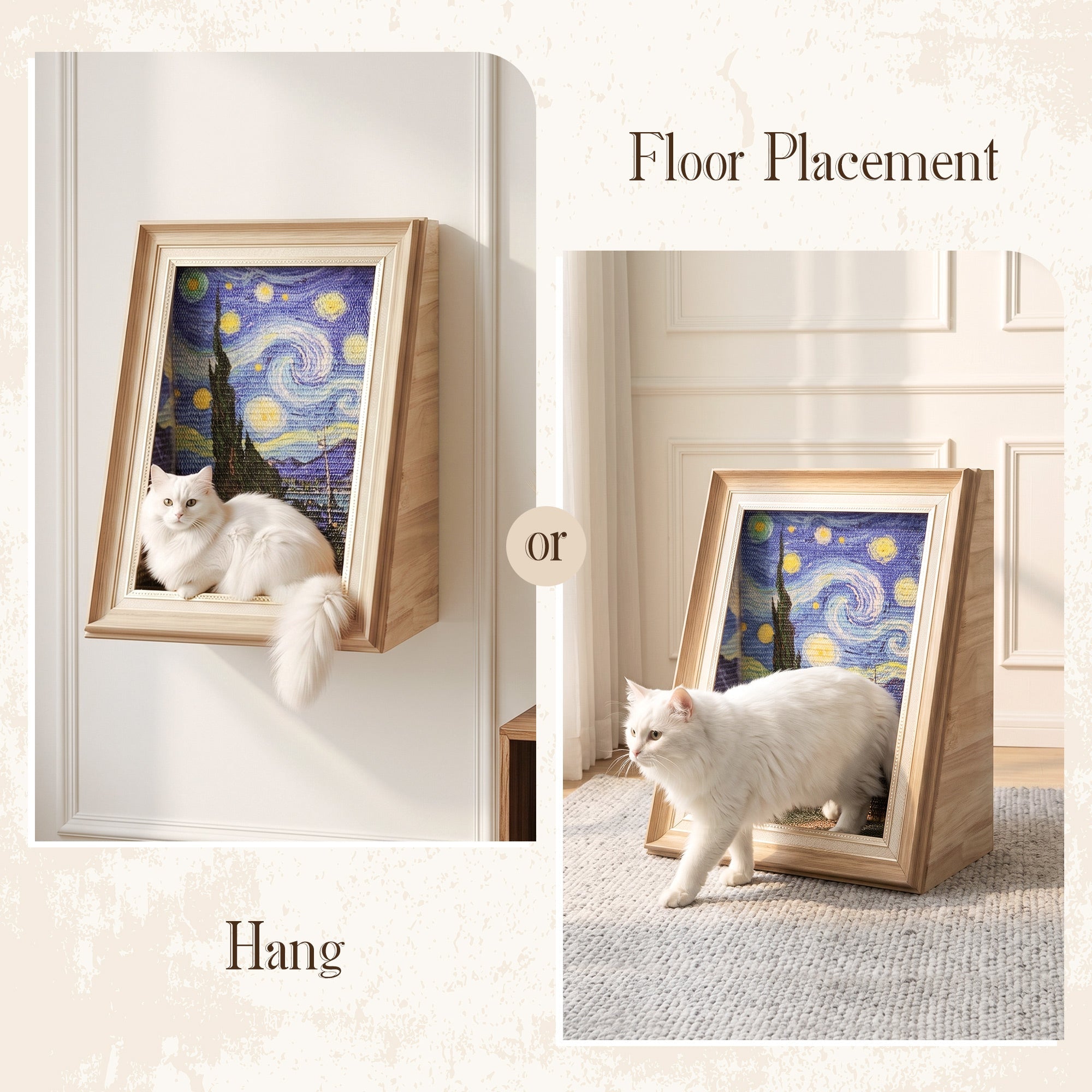 Wooden Art Cat Scratcher House floor placement or hanging display