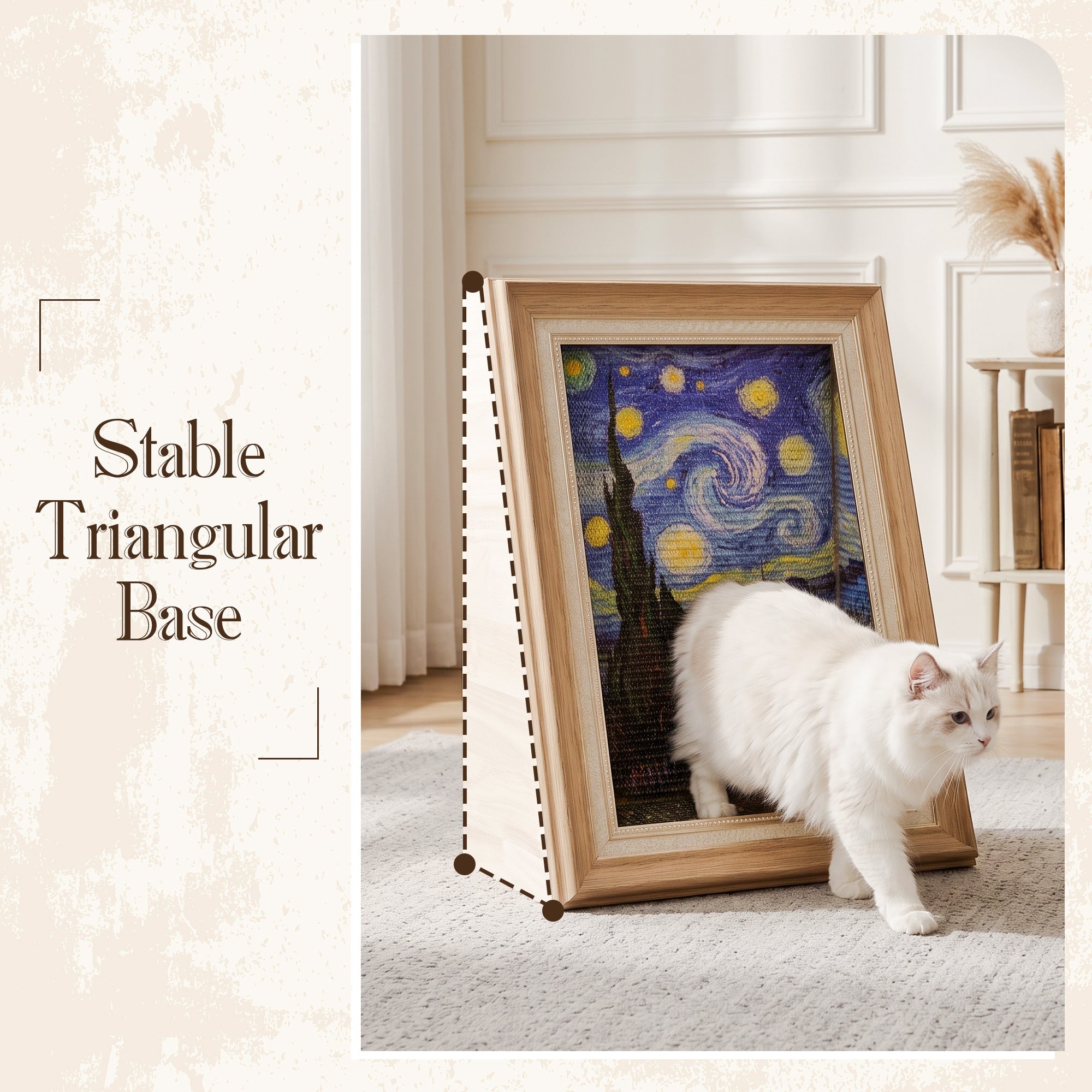 Wooden Art Cat Scratcher House stable triangular base
