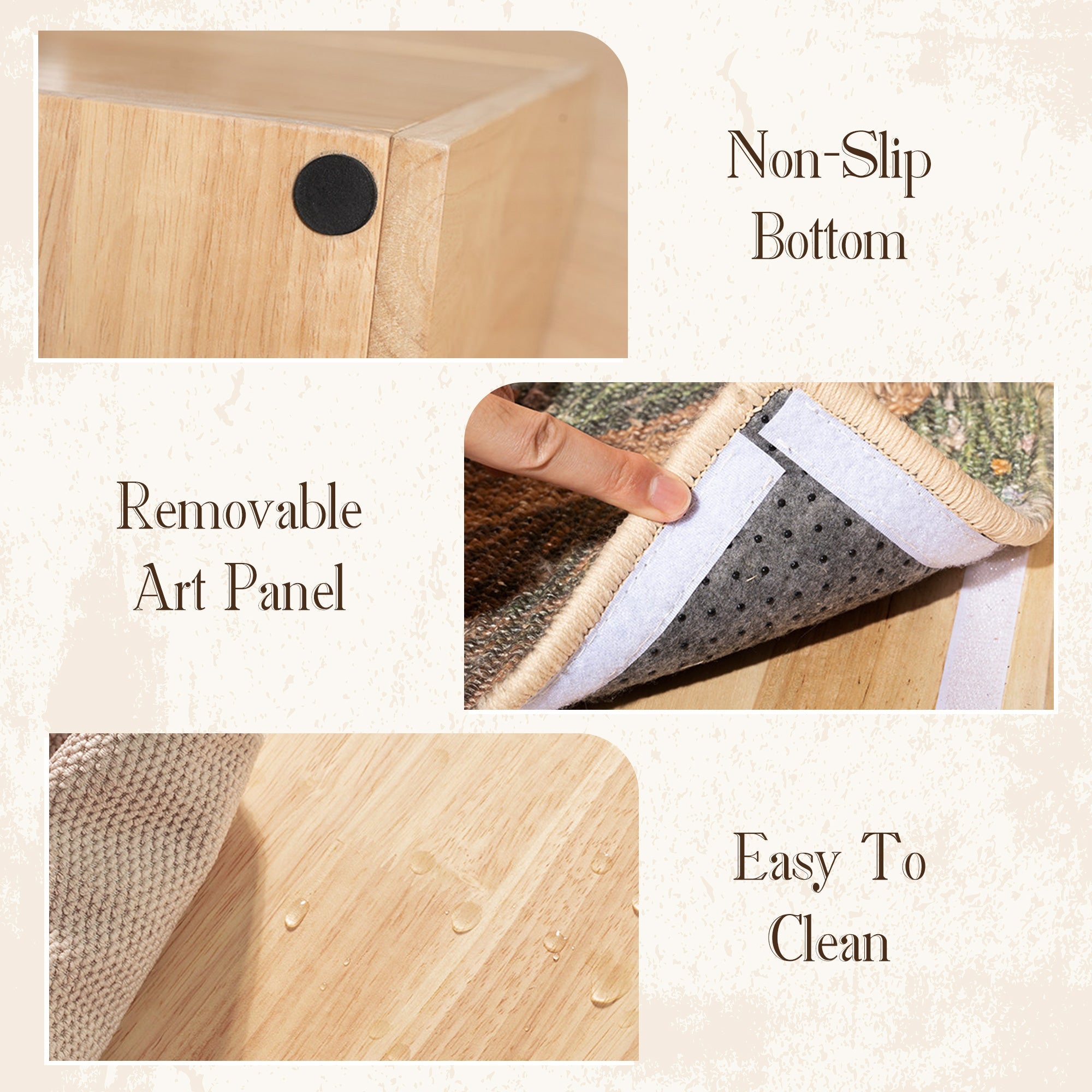 Wooden Art Cat Scratcher House removable art panel and easy clean design