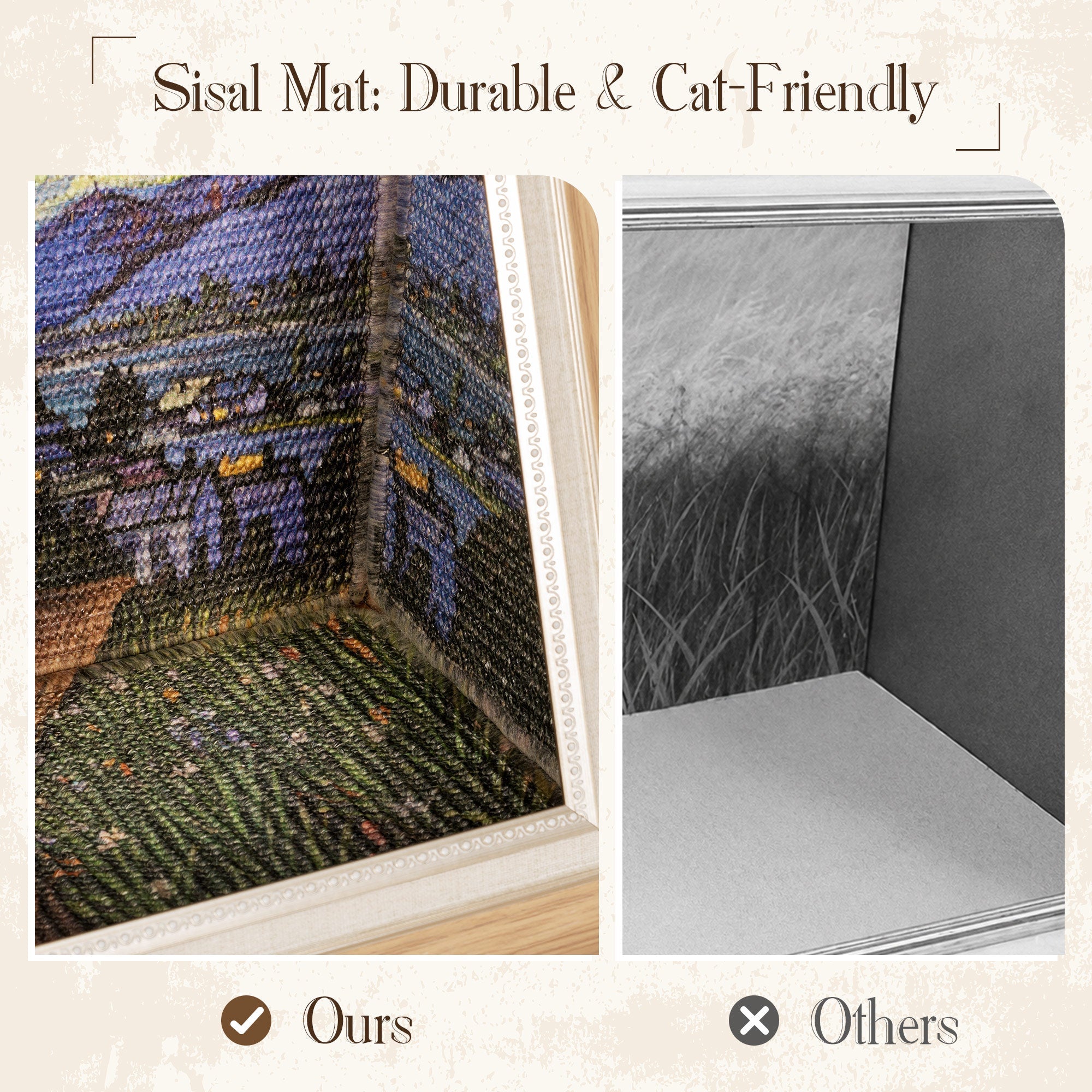 Wooden Art Cat Scratcher House durable sisal mat detail