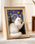 Wooden Art Cat Scratcher House cat inside scene