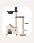 Wooden House Cat Tree front view – modern cat furniture with a cozy house design.