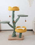 Three hanging ladybug toys on the Yellow Tulip Cat Tree